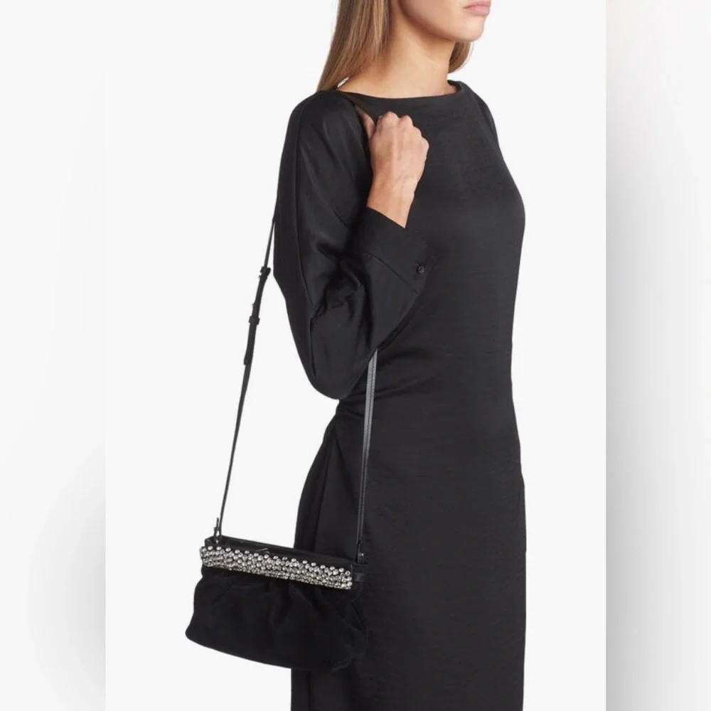 NWT $990 Isabel Marant Luzes Crystal Embellished Suede Crossbody Bag in Black!